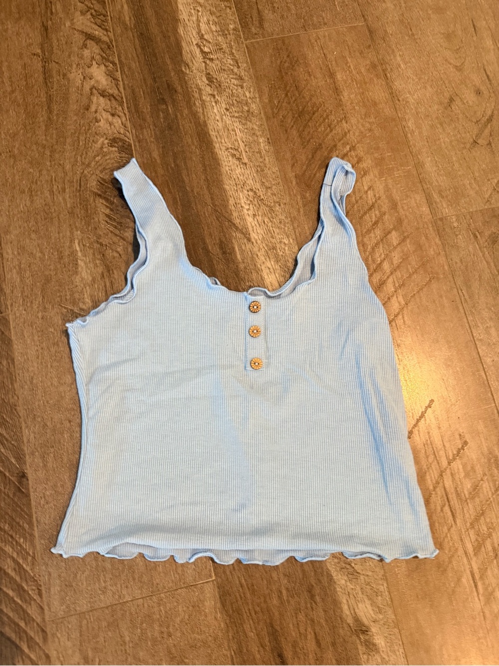 SHEIN Light Blue Ribbed Button Front Tank